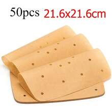 Papel pergamino para freidora de aire mejorado, revestimiento de papel desechable para freidora de aire, papeles pergamino perforados cuadrados, 50/Uds. - 100 piezas 21,6 x 21,6 cm - Ver 10