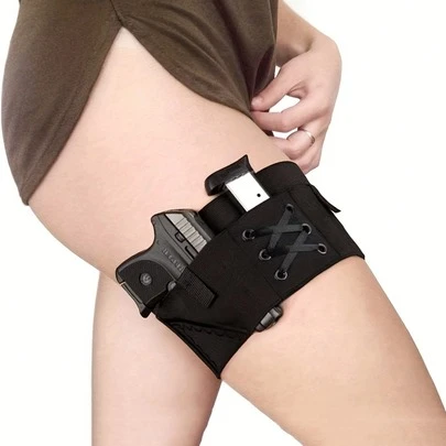 女士隐蔽式大腿枪套，弹性紧身裤内置隐藏式枪套，方便快速拔枪，可调节腿部枪套适用于PT-22、22口径TCP、380、P238、Ruger LCP等多种型号，适合户外狩猎、露营、徒步旅行、旅游或各种活动。