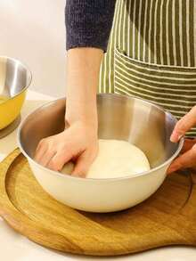 3pcs/1pc Stainless Steel Salad Mixing Bowl With Scale, Baking & Egg Beating Bowl, Vegetable Washing Basin Set - Cream - View 6