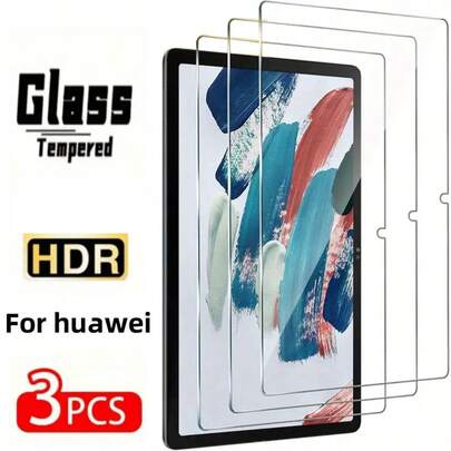 3 片透明高清平面钢化膜适用于华为平板电脑 V8 PRO /X8 PRO/PAD8/PAD9/X8 /X8A/X8 LITE/PADX9/X9A/MATEPAD 11/MATEPAD T10/Honor PadV8 系列型号，易于安装，高清透明，防刮耐磨，防摔钢化玻璃屏幕保护膜
