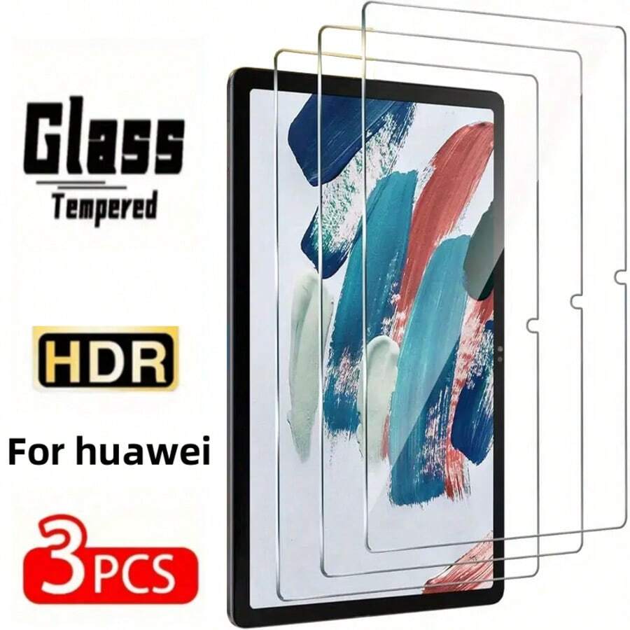 3 片透明高清平面钢化膜适用于华为平板电脑 V8 PRO /X8 PRO/PAD8/PAD9/X8 /X8A/X8 LITE/PADX9/X9A/MATEPAD 11/MATEPAD T10/Honor PadV8 系列型号，易于安装，高清透明，防刮耐磨，防摔钢化玻璃屏幕保护膜 - 透明 3PCS - 查看 1