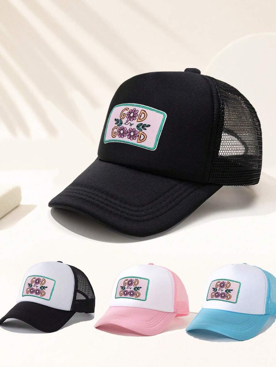 A Unisex Baseball Cap With "GOD IS GOOD" Embroidery, Allowing Custom Icon Embroidery, Featuring Fun Letter Prints, Perfect For Game Days. This Adjustable Outdoor Sun Hat Is Suitable For Spring And Autumn, A Cruise Essential, Ideal For Travel, Beach Vacations, Sports, Etc. It Embodies Y2K Style And Campus Vibes, Designed As A Dad Hat And A Mesh-Breathable Trucker Hat, Making It The Best Holiday Gift. - Multicolor - View 1