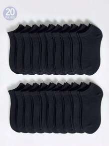 10/20 Pairs Black Solid Color Casual Ankle Socks, Unisex, Comfortable & Minimalist, All Season