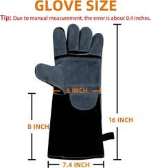 16" Leather Welding Gloves, Fire And Heat Resistant Long Sleeve Welding Gloves, For Mig, Gas, BBQ, Oven, Grill, Fireplace, Baking Mitts, Fireplace, Animal Training, Animal Handling