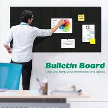 Neww Large Cork Board Alternative - 11.8"X11.8"X0.35" 12 Pack Felt Wall Til Self-Adhive Safe Removable Large Corkboard Bulletin Board Felt Cork Board For Walls Cork Board For Office 48 X 36-Black - Black 47 x35 - View 6