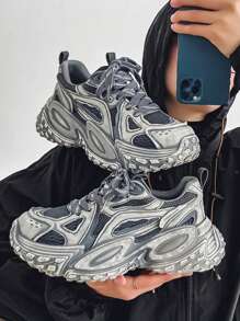 Zapatillas deportivas de malla transpirable estilo vintage para hombres Tom's, zapatos casuales para adolescentes, con suelas gruesas que aumentan la altura, zapatillas gruesas de estilo parisino de alta gama, elegantes y versátiles para el verano, zapatos deportivos y casuales con suela gruesa y muy atractivos