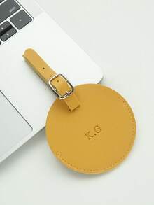 Takeoak 1pc Personalized Initials Luggage Tag For Suitcases Customized Monogram Name Round Luggage Tags With Privacy Name Card Custom Vegan Leather Tag Travel Bag Backpack Tags Gift TagsTravel Accessories Handmade Chic Travel Gift Birthday Bridesmaid Gifts For Friends - Multicolor - View 20