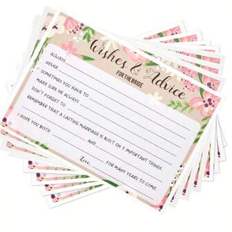 10pcs/20pcs/30pcs/50pcs, Floral Wedding Advice Card, Suitable For Brides - "Bride's Wishes And Suggestions", Pink And Green Floral Design, Perfect For Wedding Party Games And Gifts, Wedding Party Stationery | Floral Wedding Card | Decorative Wedding Stationery, Wedding Stationery