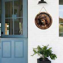 1 Stück, 8x8 Inch rundes Holz Jesus Christus Logo, Relief Wandbild, ländlicher Stil Heim- und Bürodekoration, geeignet für Halloween, Weihnachten, Thanksgiving, St. Patrick's Day, Feste, Herbstfeiertage Geschenke, ohne Batterie erforderlich Heimdekoration Halloween Dekoration Herbstdekoration Raumdekoration