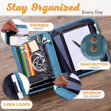 Faith Badge Floral Women's Tri-Fold Organizer Bible Cover Zipper Closure, Teal Canvas, Medium - Medium_ - View 4