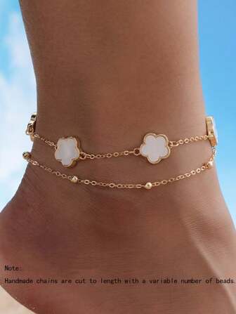 1 pièce Bracelet de cheville à trèfle à quatre feuilles blanc, élégant à la mode pour fête, plage, vacances et port quotidien décontracté. Cadeau (fait main, tolérance de 1-3 cm)