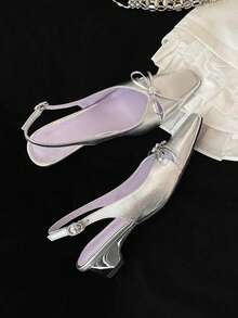 法式蝴蝶结包头高跟凉鞋，踝带粗跟鞋，夏季女鞋