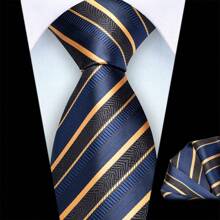 2pcs/Set 8cm Wide Striped Necktie & Pocket Square, High-Quality Classic Fashion Business Casual Tie Set, Men's Wedding Accessories, Family/Christmas/Party Gifts