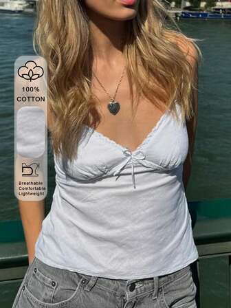 Just Masa 女士夏季 Y2K 性感蕾丝 V 领棉质吊带上衣