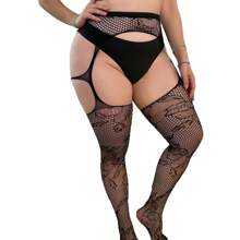 Lingerie sexy e intimo alla moda europea e americana, rete da pesca, tessuto jacquard cavo, reggicalze non rimovibili, calze estive nere in prospettiva, calze seducenti senza fondo