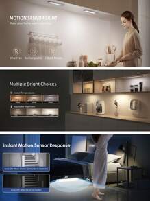 1pc Indoor Lighting, Bulb, Home, Summer, Cabinet Lamp, LED Indoor Motion Sensor Light, USB Rechargeable Cabinet Lamp, Adjustable Light Color Cabinet Lamp, Kitchen, Staircase Wireless Counter Light