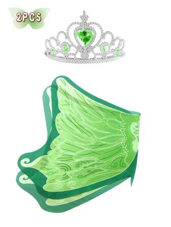 2pcsButterfly Wings For Little Princesses; Butterfly Costume; Colorful Butterfly Wings, Insect Costume Wings; Heart-Shaped Crown, Heart Crown Toy Are Perfect As A Gift Set For A Princess Friend, Great For Dressing Up, Daily Wear, Easter, Halloween, Birthday Parties, Christmas Gifts, Party Thanksgiving Holiday Dress-Up