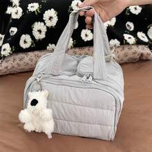 Large Capacity Waterproof Toiletry Bag,Travel Lightweight Large Wide-Open Travel Bag For Women, Puffy Cosmetic Makeup Bag Organizer With Handle For Accessories,Essentials, Toiletries - Xám - Xem 8