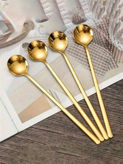 4pcs Long Handle Coffee Spoon,Tea Spoons,Coffee Spoons,Stirring Spoons Ice Tea Long Spoon Stainless Steel Cocktail Spoon For Stirring Ice Cream Tea Coffee Milkshake Cold Drink Bar Accessories,Coffee Spoons Coffee Spoon Vacuum Plating Stainless Steel Dessert Spoon Long Handle Tea Spoon Ice Cream Spoon Kitchen Hot Drinking Flatware Spoon,Kitchen,Christmas Gift,School Supplies
