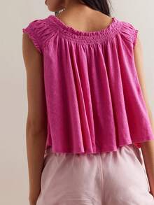 Plus Size Women Summer Tie Front Tank Tops Cap Sleeve Pleated Babydoll Tops Casual Loose Fit Going Out Flowy Shirt - Hot Pink - View 2