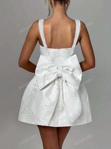 Vestido de verano de mujer WOWDARK de cuello cuadrado con lazo decorativo y tirantes de línea A