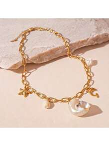 1pc Titanium Steel Conch, Dolphin, Starfish Necklace, Unique & Elegant Personal Style Jewelry For Women