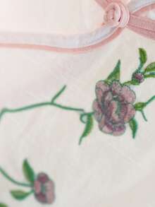 JIANHU 女士刺绣波西米亚风衬衫 - 中国结领配花卉刺绣，休闲夏季收腰上衣，适合花园派对/约会之夜/休闲穿着 - 白色 - 查看 5