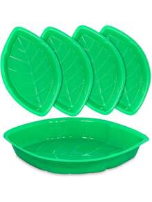 6pcsPalm Leaf Hawaiian Style Food Reusable Snack Trays, Cookies, Chips, Candies Dipped In Jungle Island Themed Party Decorations Platter - Green - View 7