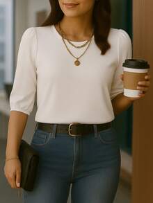 Duna Women's Social 3/4 Blouse P To GG Everyday Uniform - White - View 1