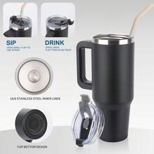 1pc WATERSY Travel Mug Coffee Cup 40oz/1182ML 30OZ/891ML 20OZ/591ML Tumbler Straw Lid And Handle, Stainless Steel Double Wall Vacuum Insulated Coffee Water Bottle Thermal For Cold Hot Coffee, Suitable For School, Camping And Hiking - Multicolor - View 7