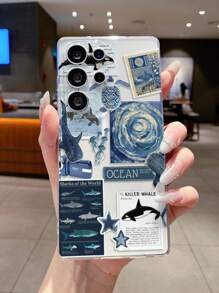 1 Stück Öl-Malerei Haifisch Design Transparente TPU Weiche Handyhülle, präzise Aussparungen für Kameraschutz, kompatibel mit Samsung, Nothing, Pixel, INFINIX, Xiaomi Redmi