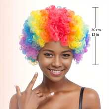 Vibrant Afro Puff Wig - Colorful Clown Costume Hairpiece For Parties, Fans, And Themed Events, Elastic Net Cap, Low-Temperature Fiber, Perfect For Halloween, Cosplay, And Festive Gatherings, Festive Wig Curly Hairst (Random Color, Random Style) - Multicolor - View 4