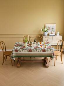 1pc Retro Floral Pattern Tablecloth, Multiple Sizes Available