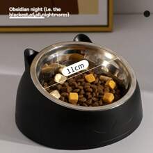 A Detachable And Washable 15° Cute Cat Design Stainless Steel Pet Cat Bowl With A Tilted Neck Protection.