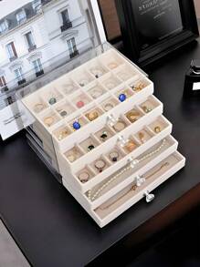 1pc Jewelry Box, Hairpin, Brooch, Jewelry Box, Dustproof Visible Jewelry Tray, Valentine's Day Cosmetic Storage Box, Jewelry Box, Five-Layer Desktop Drawer Jewelry Storage Box, Dressing Table Earrings, Women's Jewelry Display Storage Box With Drawer, Easy-To-Use Earring Storage, Suitable For Jewelry Lovers For Women Storage Organizer Travel Essentials Back To School Dormitory Storage