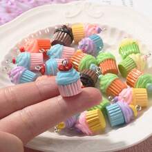 5/10pcs Cute 3D Cupcake Resin Pendant, Random Mixed, Suitable For DIY Bracelets, Necklaces, Keychains, Bag Charms, Handmade Craft Items - Multicolor - View 3