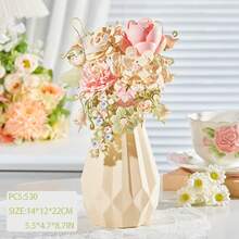 Conjunto de blocos de construção de bonsai de rosas preservadas de 1 peça, decoração para casa, planta em vaso de cravo, ornamento de jasmim, presente para o dia dos namorados, dia do professor, natal, aniversário