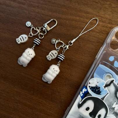 Nuevo diseño Kawaii Colgante de teléfono con cuentas de nutria marina con felpa, Accesorio de teléfono, Colgante de bolso, Llavero