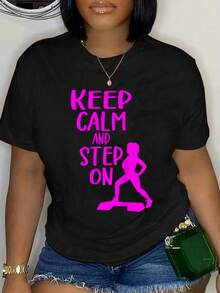 100% Cotton Keep Calm And Step On Aerobic Step Exercise - Step Aerobics T-Shirt Unisex Classic Comfort Tee Tops Oversized Crew Neck T Shirts - Black - View 1