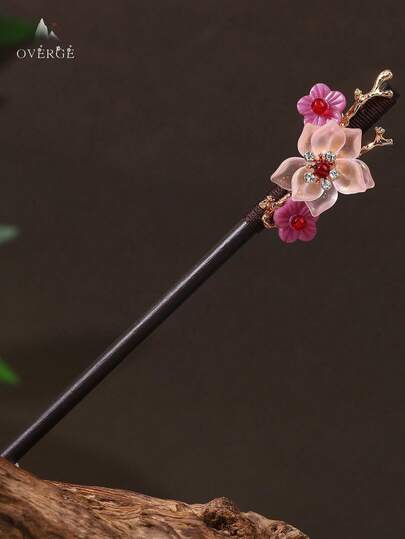 1pc New Chinese Style 3d Wooden Hairpin With Gradient Pink Shiny Sparkling Starry Sky Colored Flower Decoration, Tassel Design, Palace Style, High-End, Hanfu & Qipao Hair Accessories For Women'S Daily, Retro & Elegant Campus Wear, Suitable For Dressing Up, Party, New Year, Gifts, Valentine'S Day, Makeup Accessory Valentines Hair Bun Hair Bun Maker Bun Hair Piece Hair Styling Pins, Vacation Outfits Woman, Head Accessories