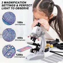 Mikroskop powiększający 1200x, klasyczny biały mikroskop z 3 regulowanymi poziomami powiększenia, edukacyjna zabawka STEM dla dzieci, odpowiednia jako oświecający prezent dla chłopców i dziewcząt