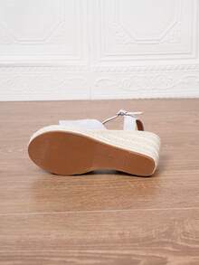 Women's Black Wedge Platform Sandals With Buckle, Holiday Style, Spring & Summer - Light Grey - View 4