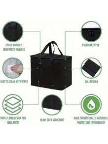 Insulated Bags And Cooler Bag For Food Delivery, Collapsible Cooler, Reusable Shopping Bags For Groceries With Zipper, Foldable, Heavy-Duty, Stands Upright