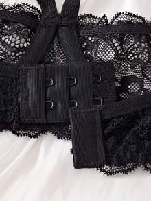 Sexy Women's Black Lace Half-Cup Bra Comfy Lingerie Set For Rave - Black - View 6