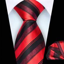 2pcs/Set 8cm Wide Striped Necktie & Pocket Square, High-Quality Classic Fashion Business Casual Tie Set, Men's Wedding Accessories, Family/Christmas/Party Gifts