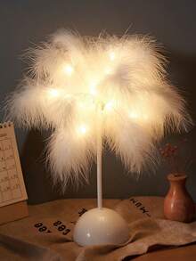 1pc Pink & White Feather Night Light, 40 LED Battery Powered Artificial Feather Lamp, Cute Romantic Ins Style Feather Light, Romantic Cozy Decorative Night Light, Suitable For Girls Bedroom Desk Decoration, Valentine's Day Gift, Birthday Gift, Living Room Tabletop Decoration, Create Romantic Atmosphere Light - Multicolor - View 4