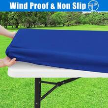 Rectangle Picnic Table Cloth, Waterproof Elastic Fitted Tablecloths, Washable Polyester Table Cover For Camping, Indoor And Outdoor (Blue, 30"X60") - Navy Blue - View 5