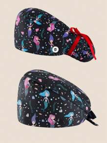 Set de 2 gorros de enfermera ajustables y bonitos con estampado, de talla única, que absorben el sudor, con correa elástica, adecuados para salón de belleza, veterinaria, médico, enfermera, trabajo de limpieza