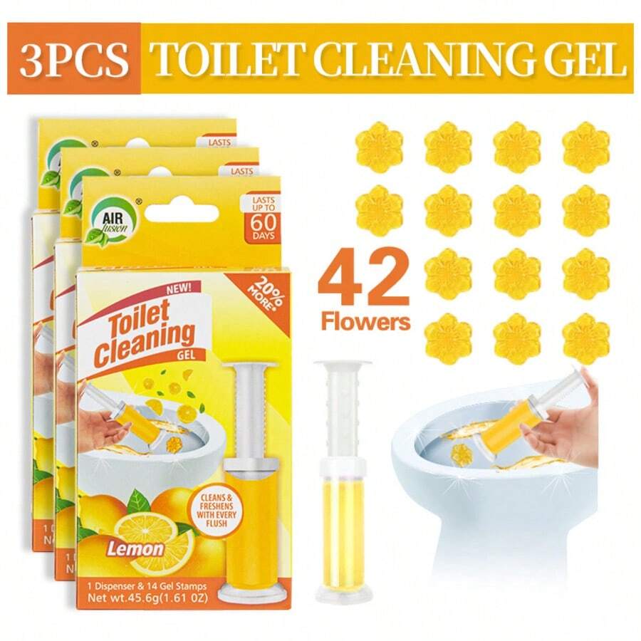 42 Count Fresh Flower Gel Stamp Toilet Cleaner, Air Freshener, Fresh Bathroom Toilet Cleaning Gel Stamp, Helps Keep Toilet Clean, Prevents Scale And Toilet Ring, 6 Fragrance Options, Includes 1 Dispenser And 4 Gels - Chanh vàng - Xem 1