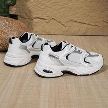 American Retro Contrast Color Running Shoes, Mesh Breathable, Thick Bottom Cushioning, Campus, Street, Daily Wear Template, Running Shoes To Grasp The Relaxation Feeling, 5cm High Casual Shoes - 黑色 - 查看 2